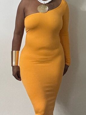 Nordstrom One-Shoulder Mustard Bodycon Dress